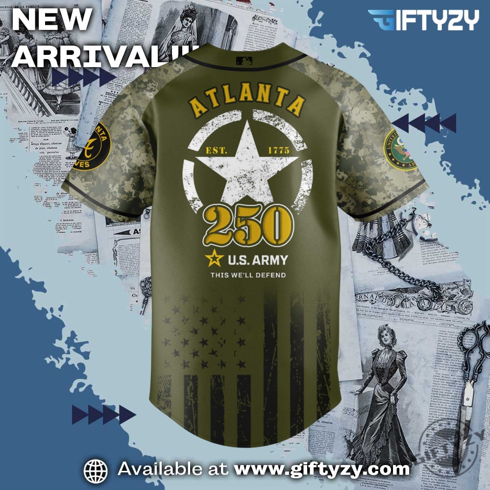 Mlb Atlanta Braves 250Th Us Army 3D Baseball Jersey 5 MLB Atlanta Braves 250th US Army 3D Baseball Jersey