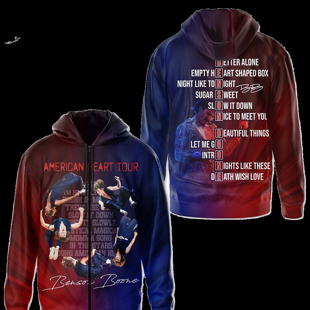 "2025 Apparel: Benson Boone Shirts and Exclusive Baseball Jerseys" 2 Benson Boone American Heart Tour 2025 Shirt Sweatshirt Hoodie