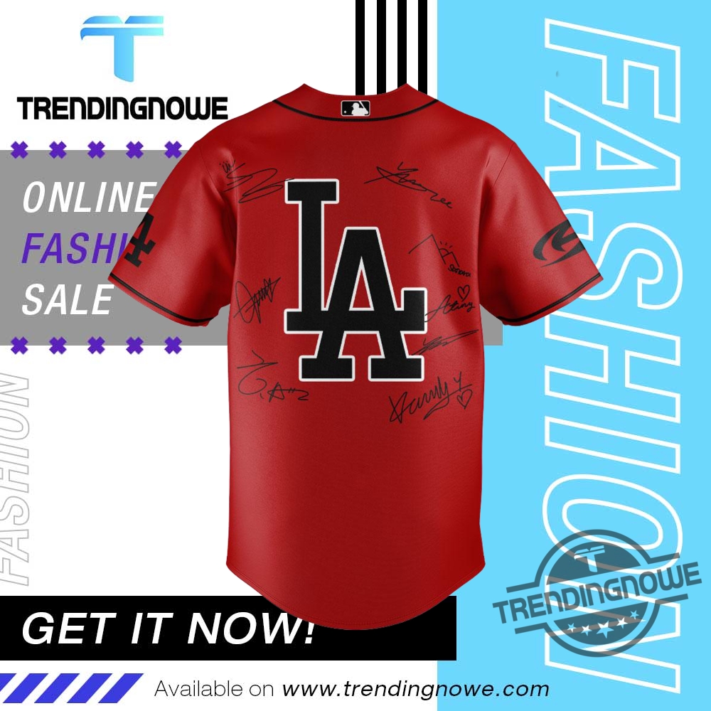 Los Angeles Dodgers Ateez 2025 World Tour Baseball Red Jersey 9 Los Angeles Dodgers ATEEZ 2025 World Tour Baseball Red Jersey