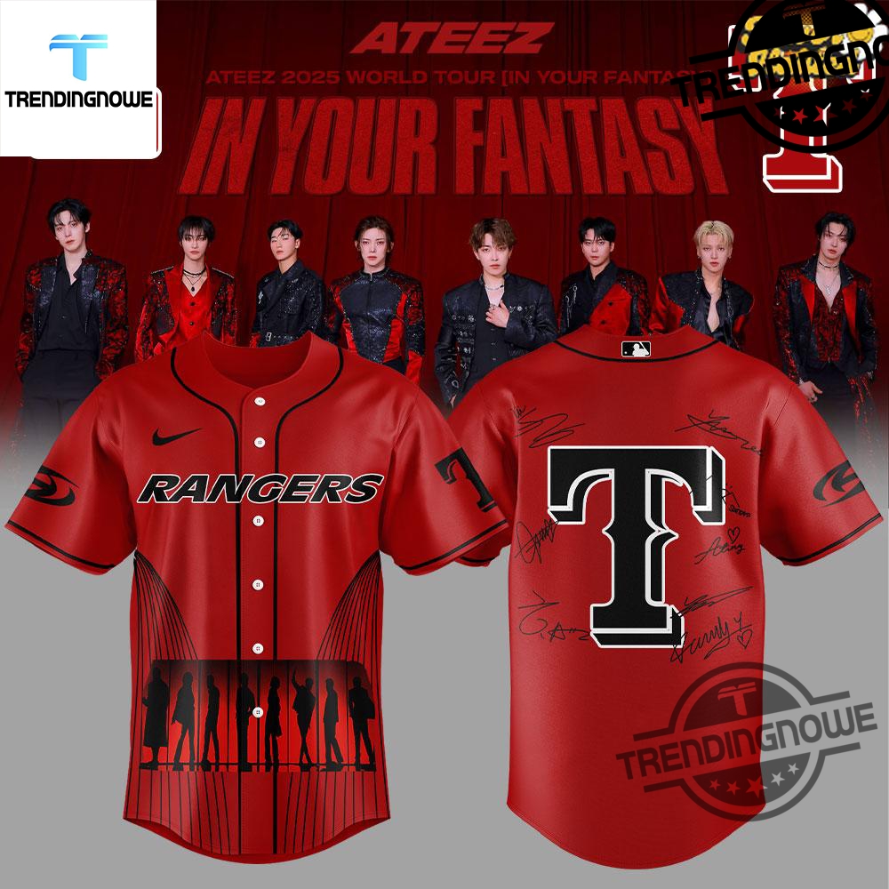 "2025 Apparel: Benson Boone Shirts and Exclusive Baseball Jerseys" 14 Texas Rangers Ateez 2025 World Tour Baseball Jersey
