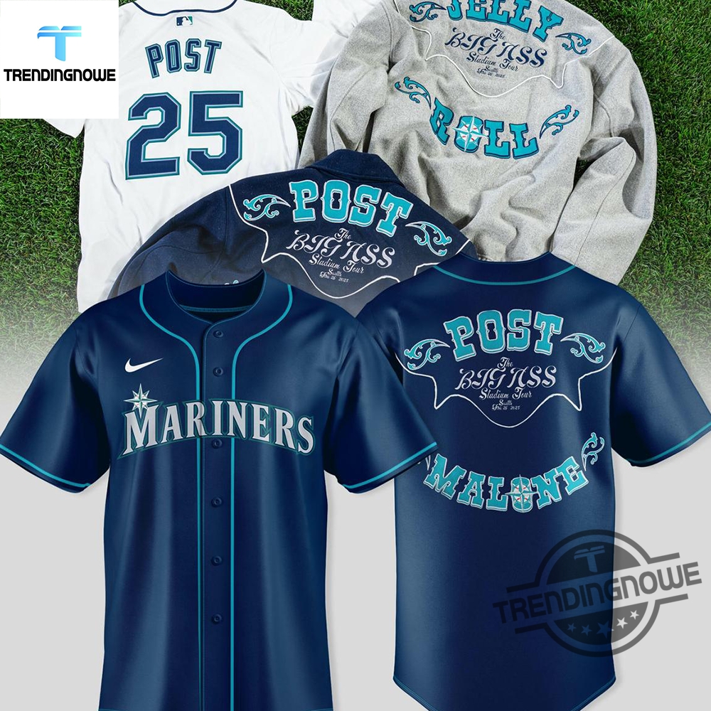 "Top 2025 Jerseys: Mariners, Rockets, Rangers & Roughriders Fashion" 2 Seattle Mariners Mix Post Malone Tour 2025 Baseball Jersey