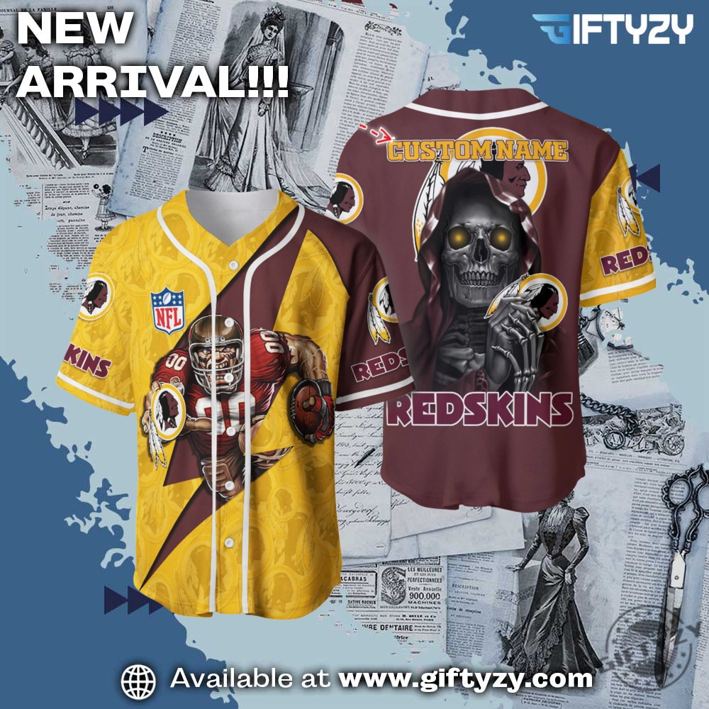 NFL Teams Personalized Baseball Jersey mascot 2 Nfl Washington Redskins Personalized Baseball Jersey Mascot Shirt For Fans