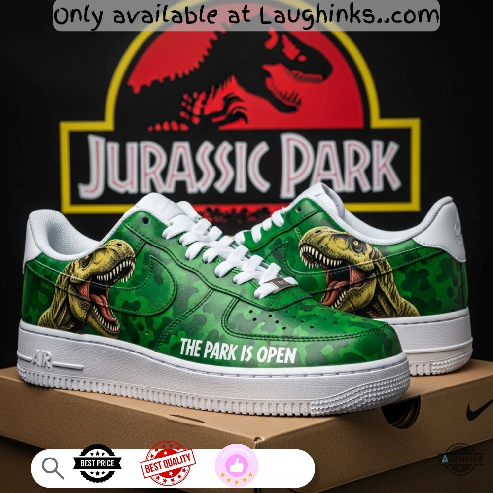 The Park Is Open Jurassic Park Limited Edition Custom Air Force 1 Sneakers Shoes 3 The Park Is Open Jurassic Park Limited Edition Custom Air Force 1 Sneakers Shoes