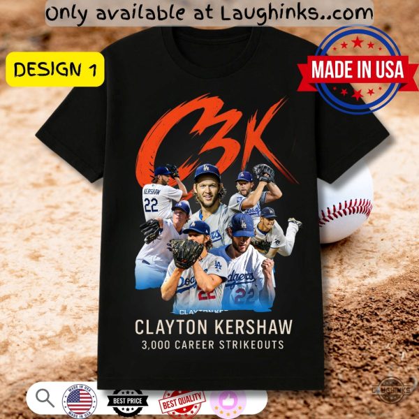 la dodgers clayton kershaw c3k 3000 career strikeouts shirt