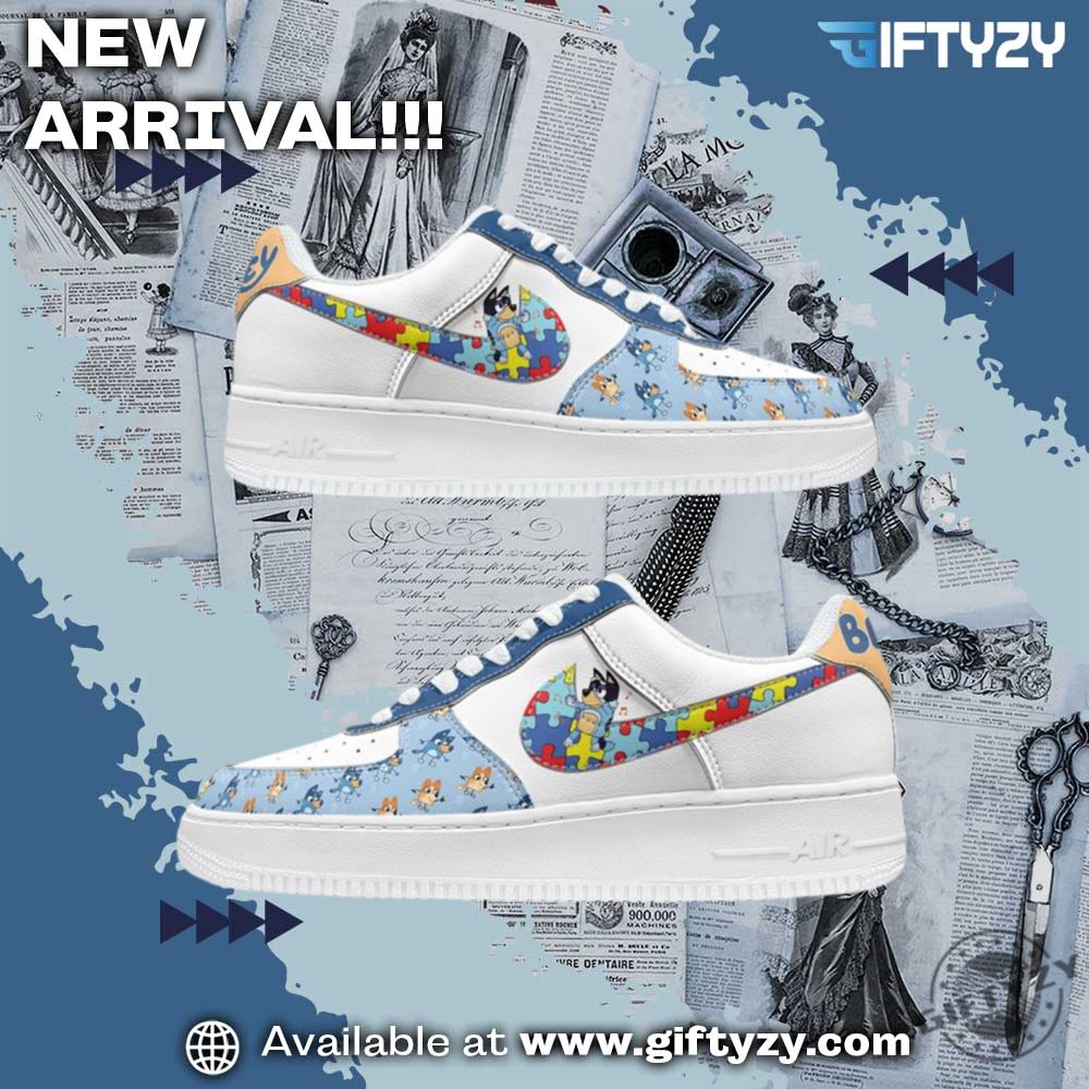 Graphic Trendy Shoes Today! 3 Autism Awareness Bluey Family Movie Nike Air Force Shoes
