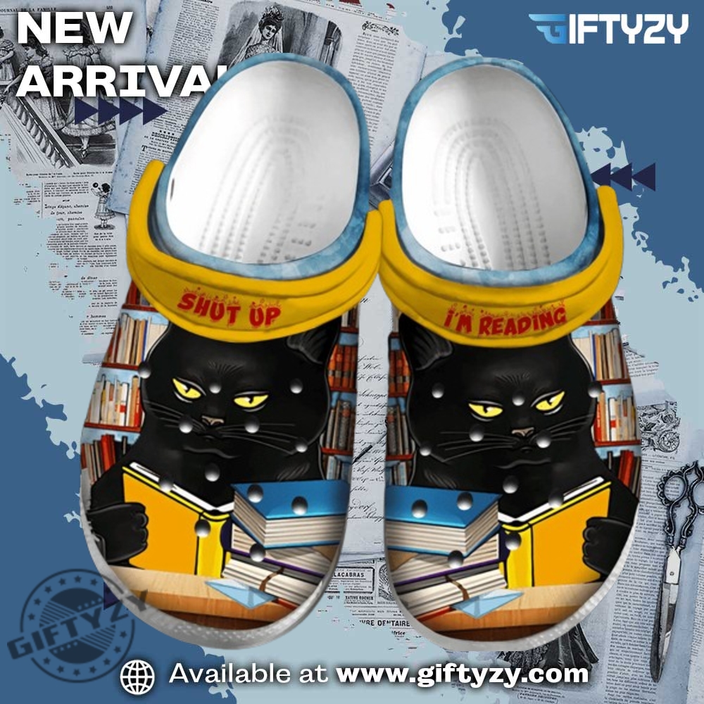 Trendy 3D Crocs Shoes 5 Black Cat Love Read Shut Up Rubber Crocs Shoes
