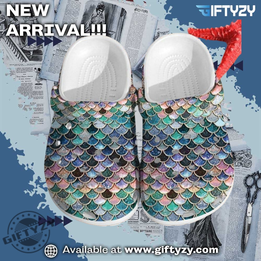 Trendy 3D Crocs Shoes 8 Glitter Fish Scales Mermaid Rubber Crocs Shoes