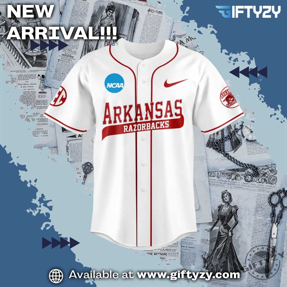 Arkansas Razorbacks Omahogs Champions White Baseball Jersey 4 Arkansas Razorbacks Omahogs Champions White Baseball Jersey