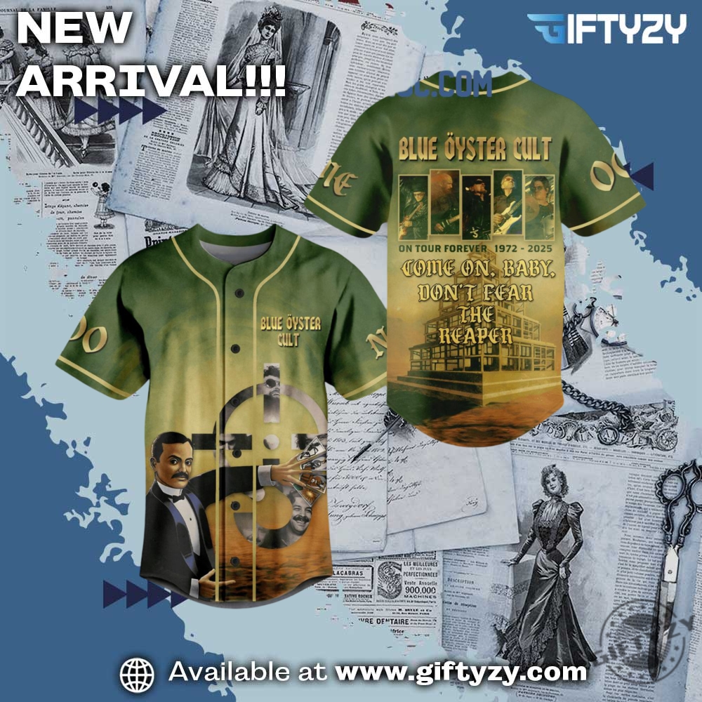 3D Baseball Jerseys Trending Now 14 Blue Oyster Music Cult On Tour Forever 19722025 Personalized Baseball Jersey