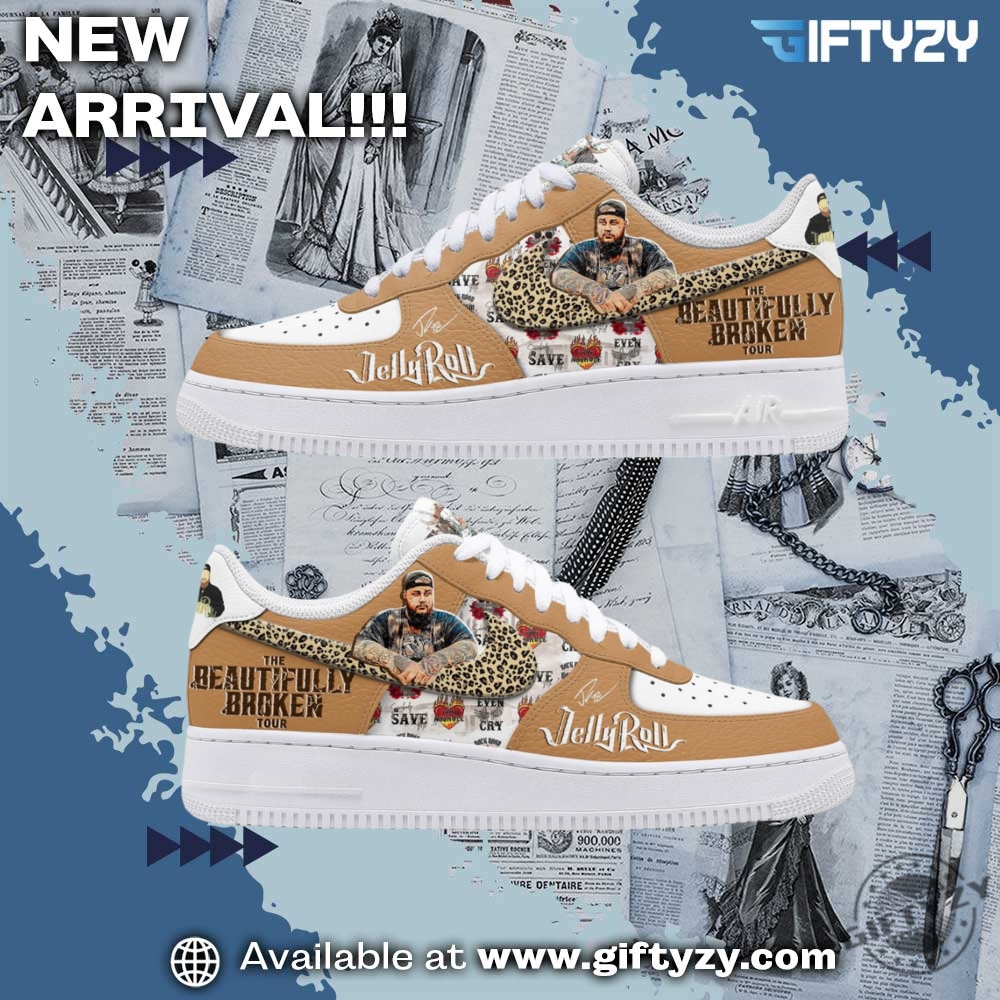 Stylish Music Graphic Shoes for True Fans 24 Jelly Roll Music The Beautifully Broken Tour Air Force 1 Shoes