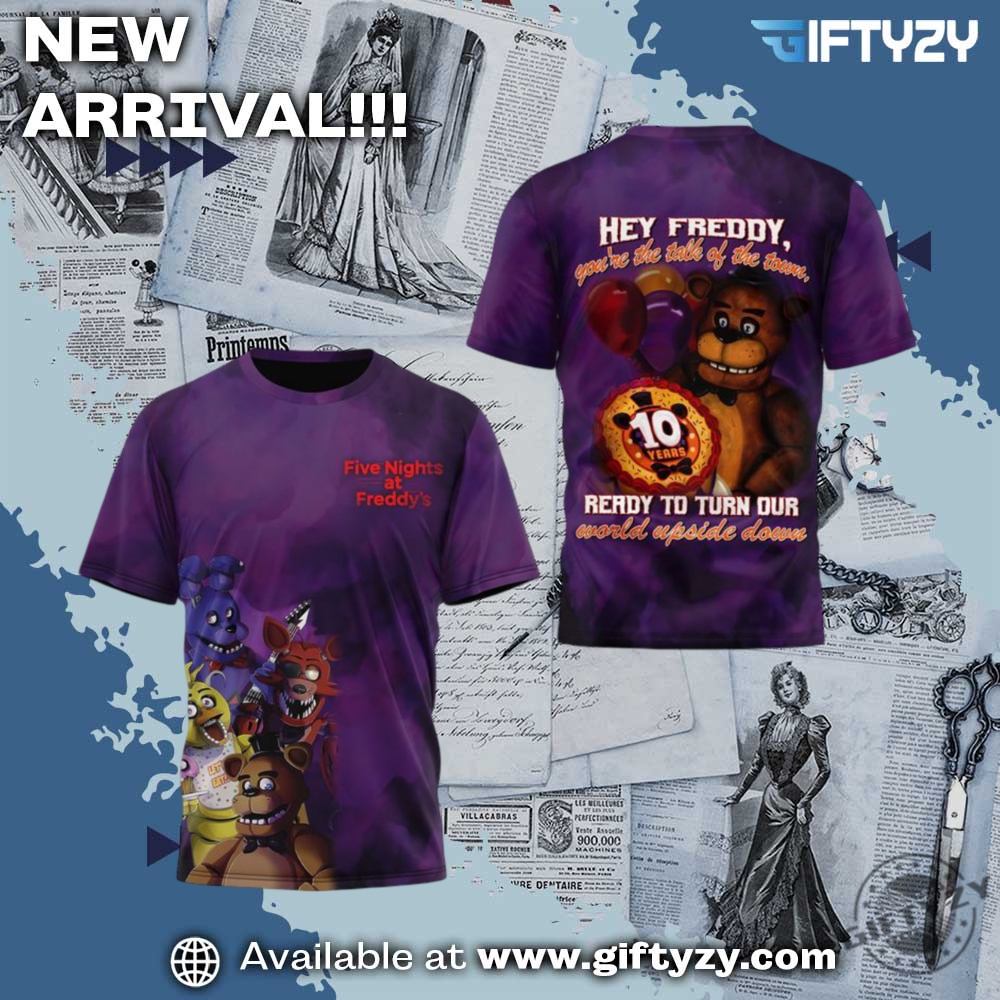 All-Over 3D Printed Graphic Shirt 16 Five Nights At Freddys 10 Years 3D Printed Shirt