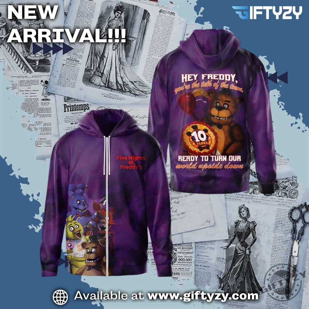 Five Nights At Freddys 10 Years 3D Printed Shirt 7 Five Nights at Freddy’s 10 Years 3D Printed Shirt