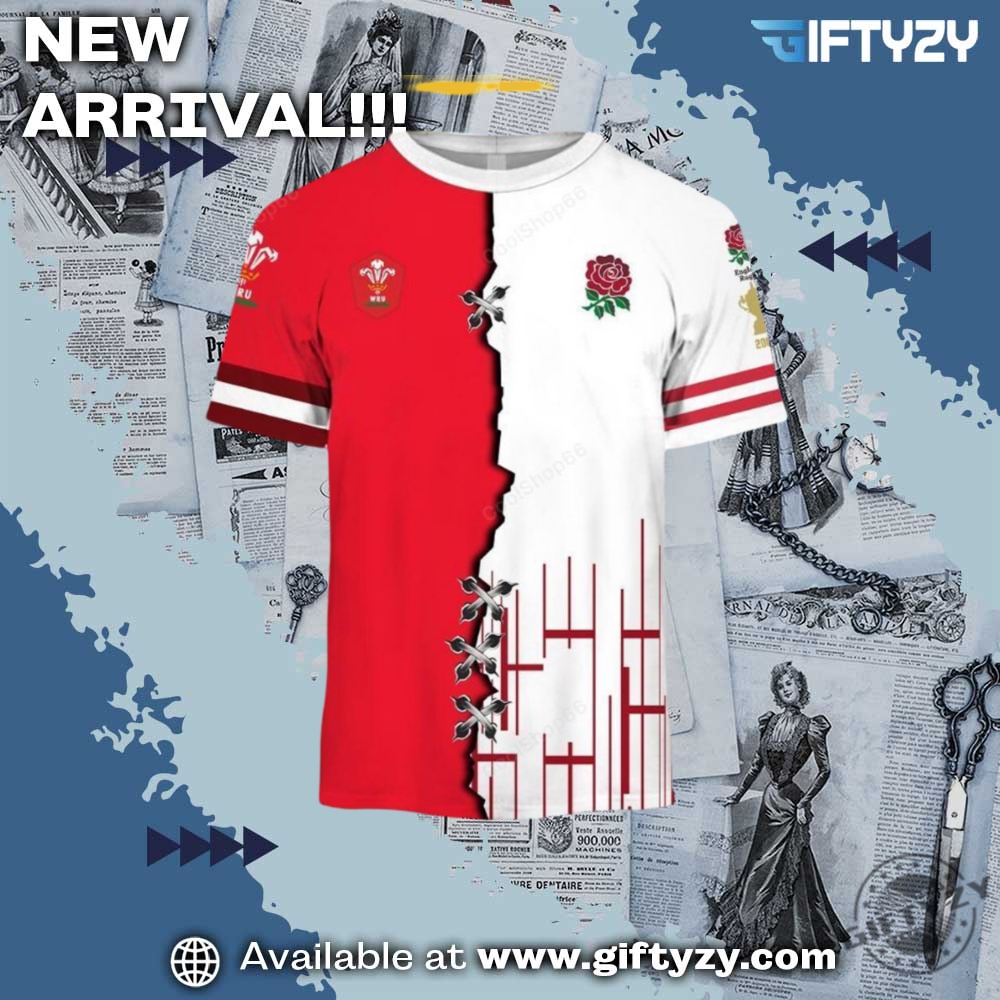 All-Over 3D Printed Graphic Shirt 17 England Rugby X Wales Rugby 3D Printed Shirt
