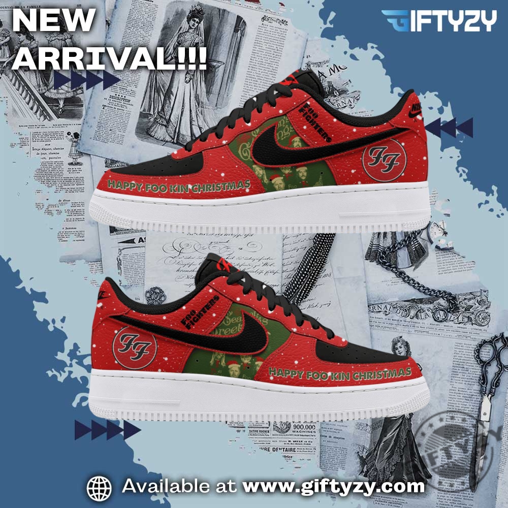 trendy graphic shoes designer 2 Foo Fighters Holiday Happy Fookin Christmas Air Force 1 Shoes