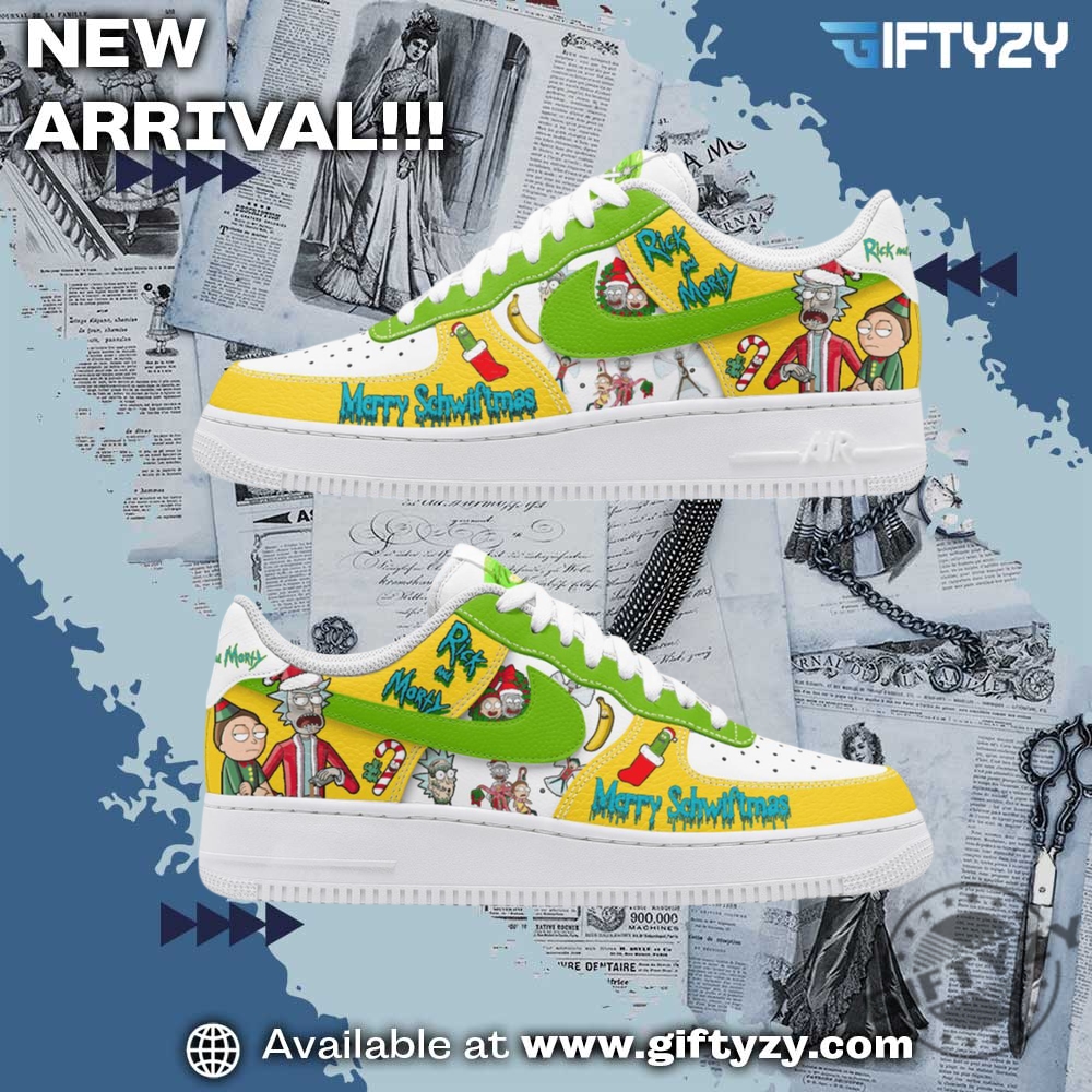 trendy graphic shoes designer 12 Rick And Morty Movie Merry Christmas Schwiftmas And Happy New Years Air Force 1 Shoes