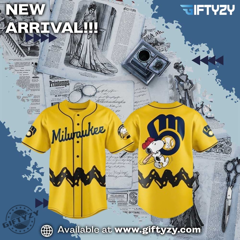 Milwaukee Brewers Mlb 2025 Peanuts Night 3D Baseball Jersey giftyzy 1