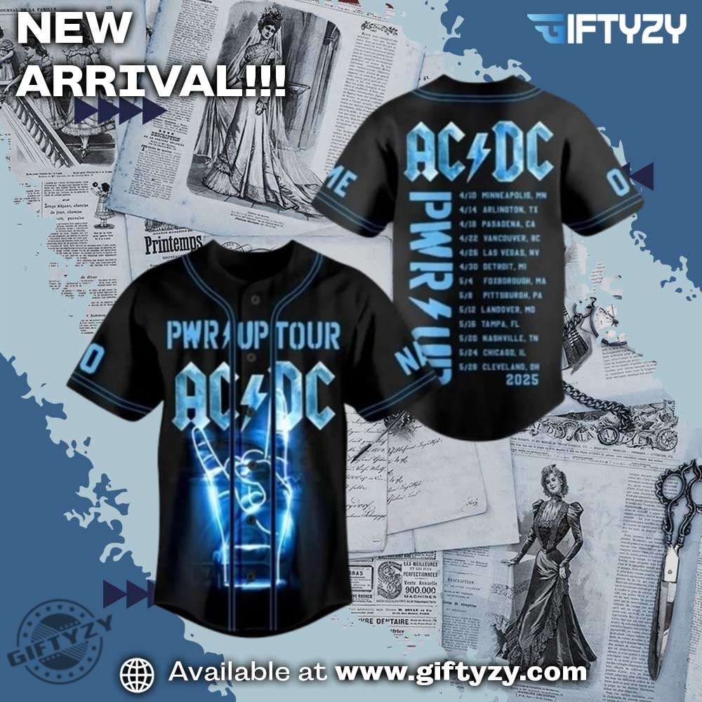 Stylish Unisex 3D Baseball Jersey 27 Acdc Band Music Power Up Tour 2025 Baseball Jersey