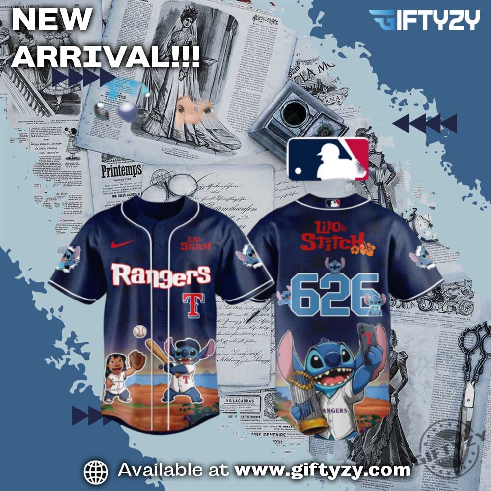 Unisex Trending 3D Sport Baseball Jersey 14 Texas Rangers Mlb X Lilo Stitch Movie 3D Baseball Jersey