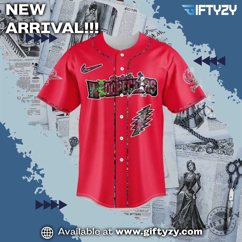 Unisex Trending 3D Sport Baseball Jersey 19 Fayetteville Woodpeckers Grateful Dead Music Baseball Jersey