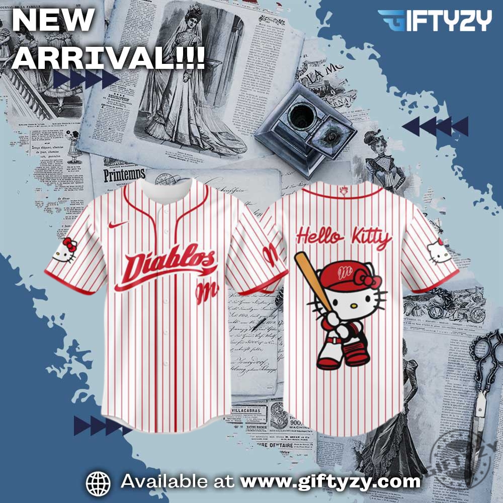 Unisex Trending 3D Sport Baseball Jersey 26 Diablos Rojos Del México Hello Kitty Custom Name Baseball Jersey
