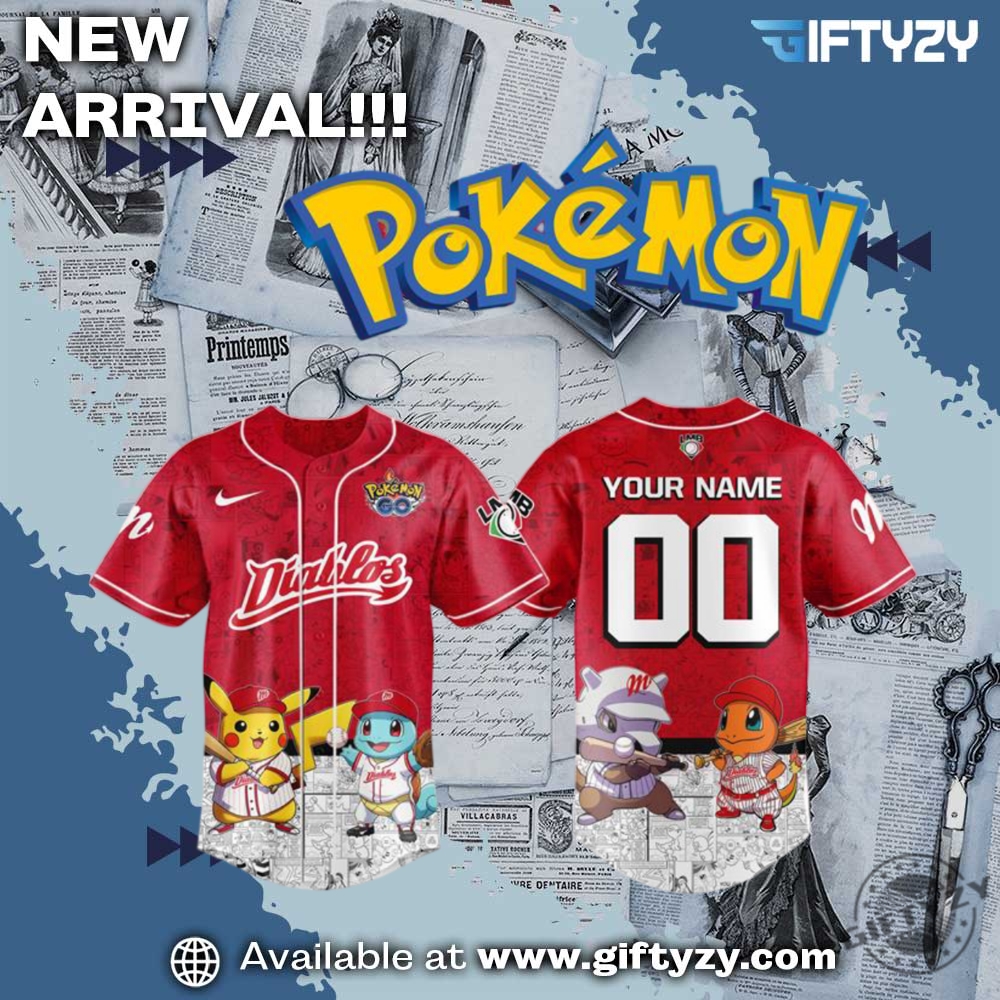 Unisex Trending 3D Sport Baseball Jersey 27 Pokemon Diablos Rojos Del México Custom Name Baseball Jersey