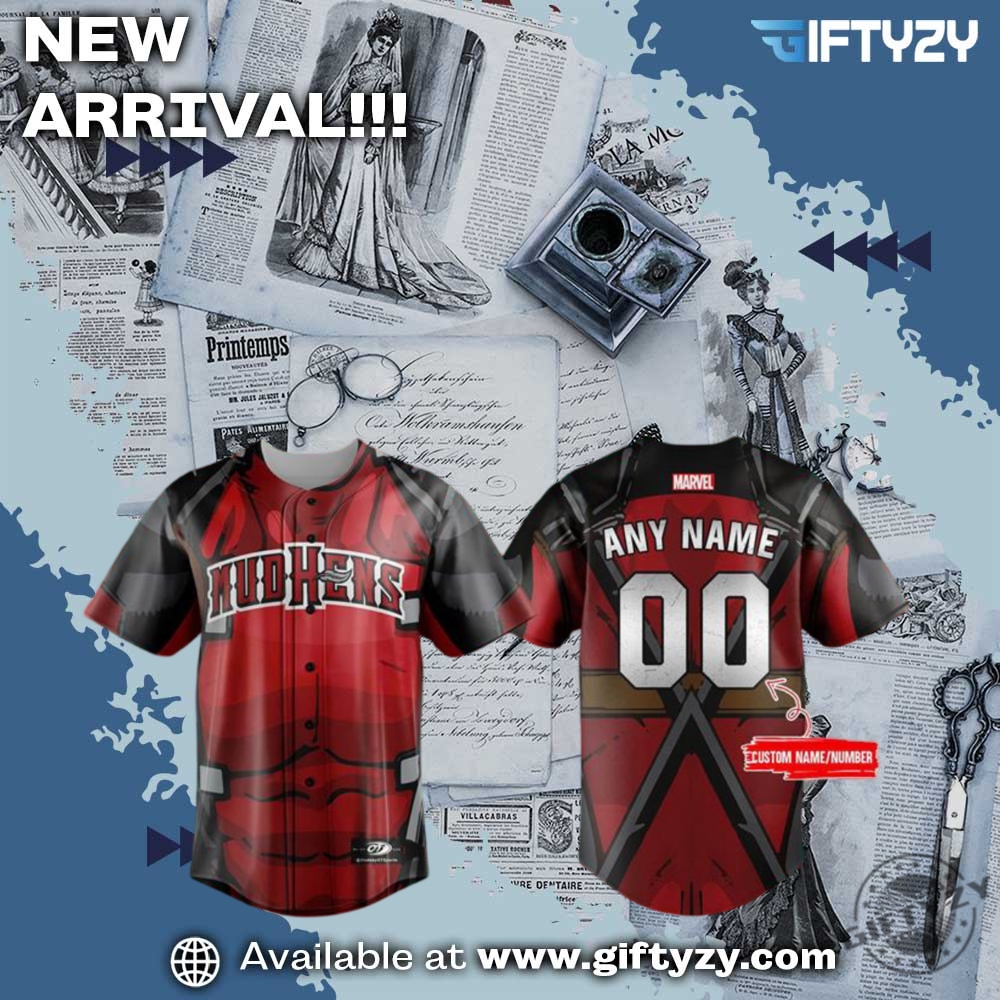 Unisex Trending 3D Sport Baseball Jersey 28 Toledo Mud Hens X Deadpool Marvel Movie Custom Name Jersey
