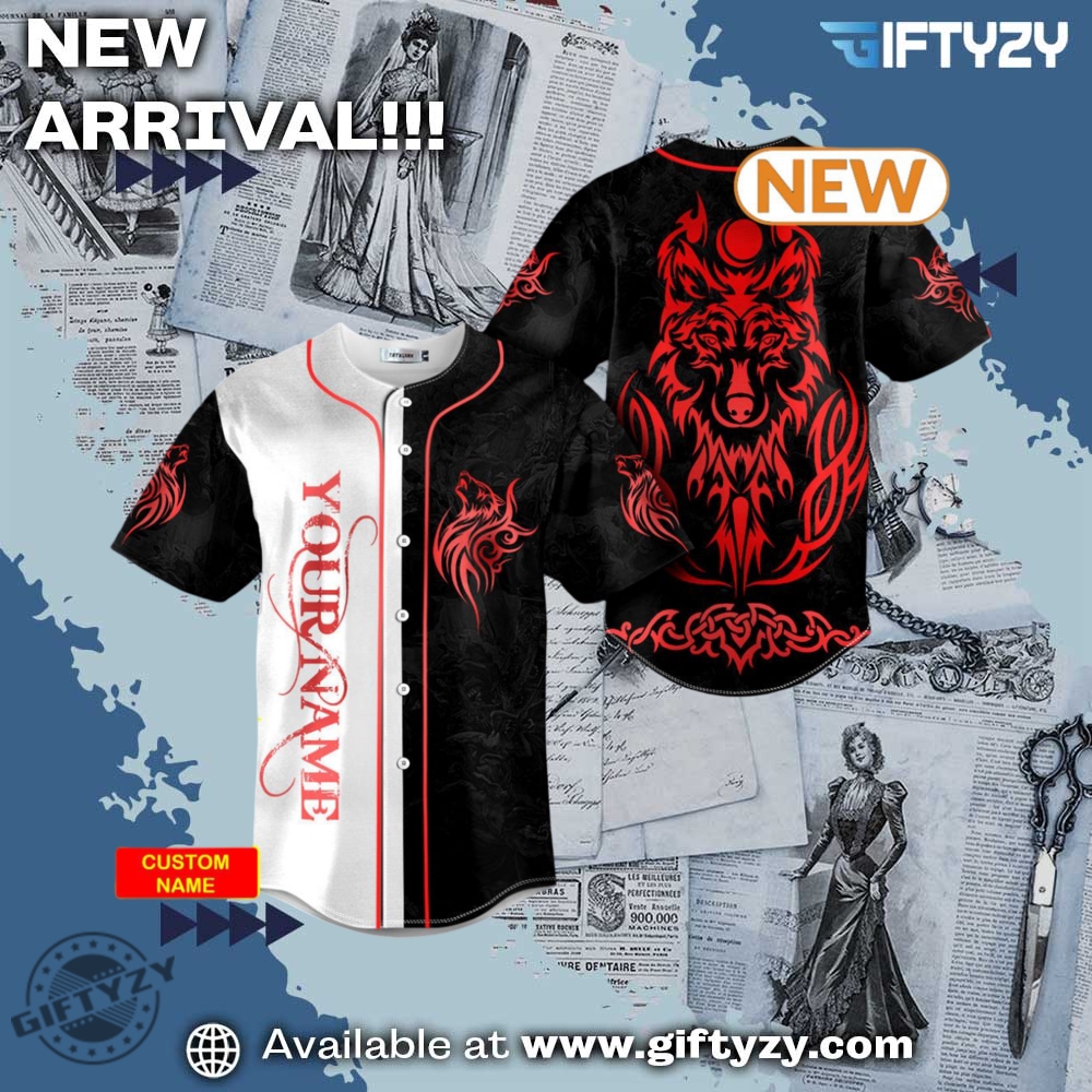 Red Wolf Viking Custom Name Baseball Jersey Shirt