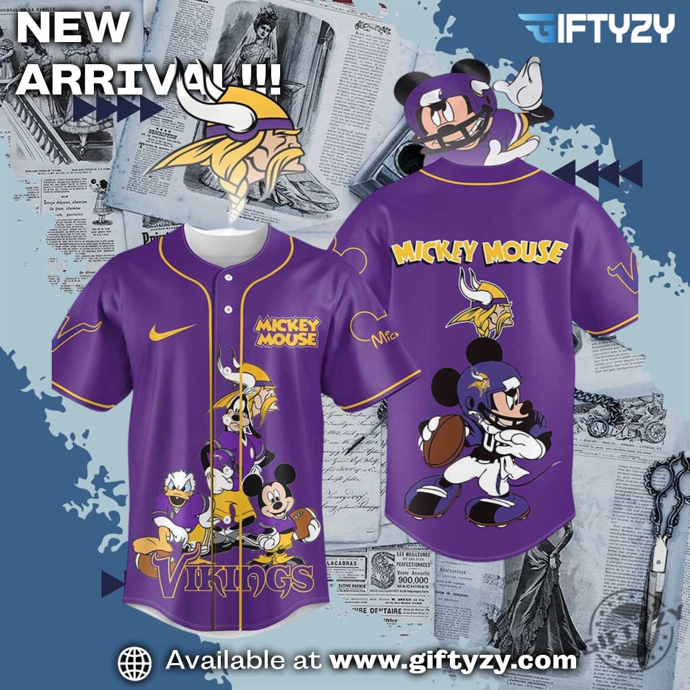NFL Football Teams x Movie Baseball Jersey 7 Minnesota Vikings Nfl Football X Mickey Mouse Movie Baseball Jersey