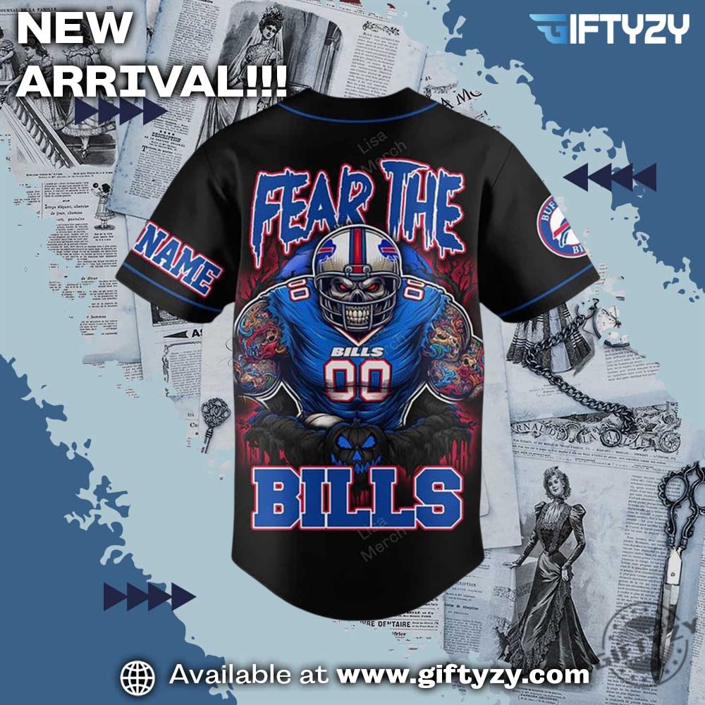 Nfl Football Buffalo Bills Fear The Bills Halloween 3D Baseball Jersey giftyzy 2