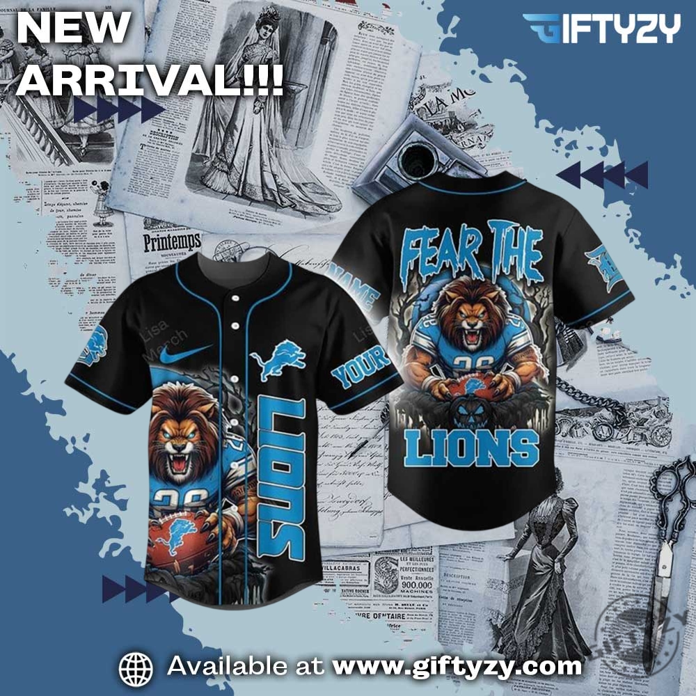 NFL Football Teams x Movie Baseball Jersey 25 Nfl Football Detroit Lions Fear The Lions Halloween Custom Name Baseball Jersey