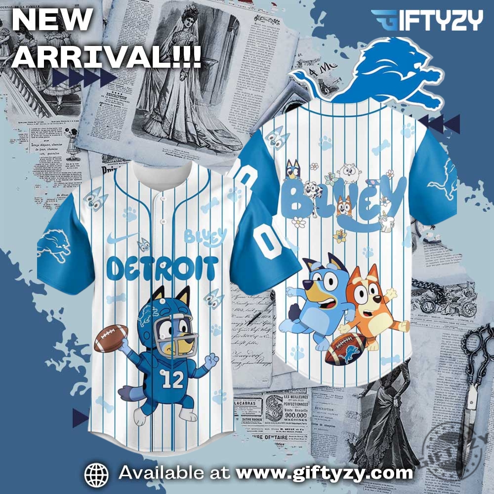 NFL Football Teams x Movie Baseball Jersey 28 Nfl Football Detroit Lions X Bluey Custom Name Baseball Jersey