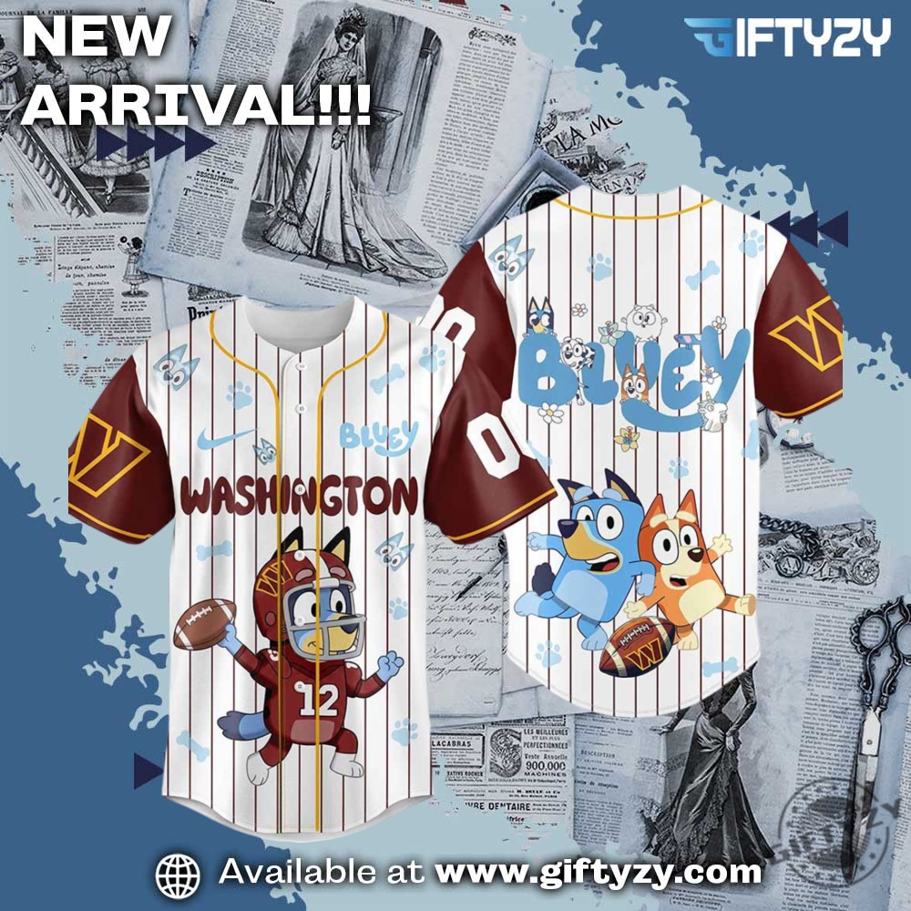 NFL Football Teams x Movie Baseball Jersey 29 Nfl Football Washington Commanders X Bluey Custom Name Baseball Jersey