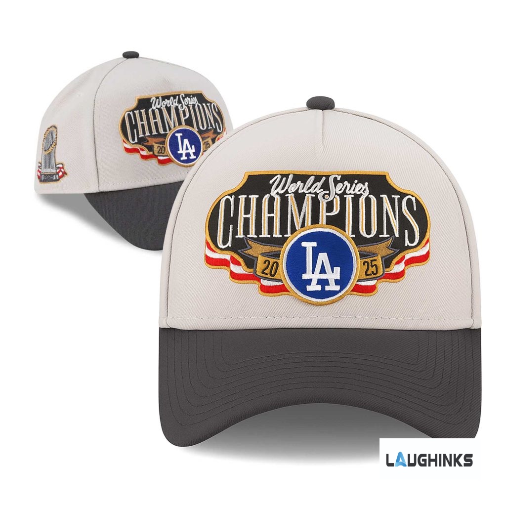 la los angeles dodgers new era world series champions locker 2025 hat embroidered and printed replica laughinks LA Los Angeles Dodgers New Era World Series Champions Locker 2025 Hat embroidered and printed replica