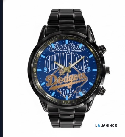 la dodgers 2025 world series champions black stainless steel watch laughinks LA Dodgers 2025 World Series Champions Black Stainless Steel Watch