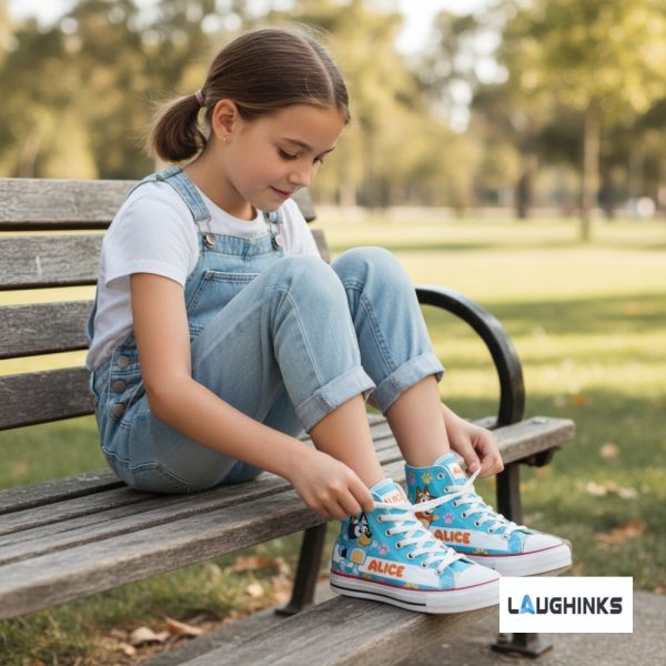 Custom Name Bluey and Bingo AOP High Top Shoes (input your name in note box) 2 Custom Name Bluey and Bingo AOP High Top Shoes (input your name in note box)