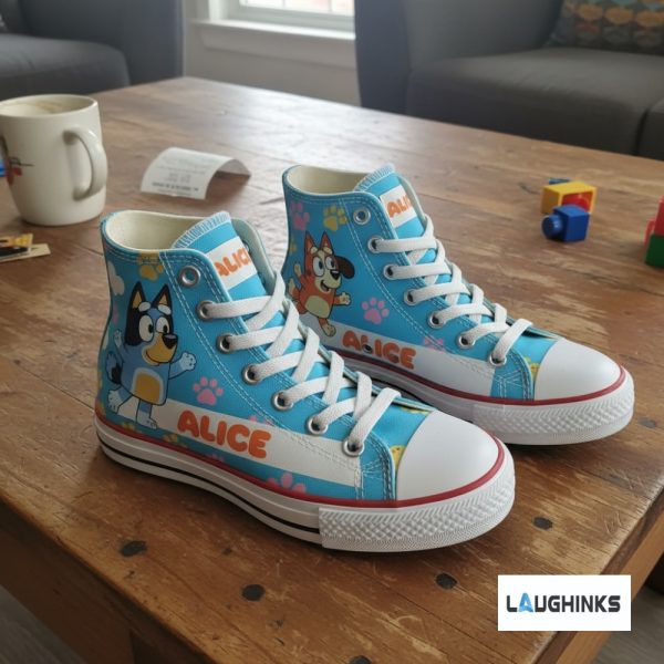 Custom Name Bluey and Bingo AOP High Top Shoes (input your name in note box) 5 Custom Name Bluey and Bingo AOP High Top Shoes (input your name in note box)