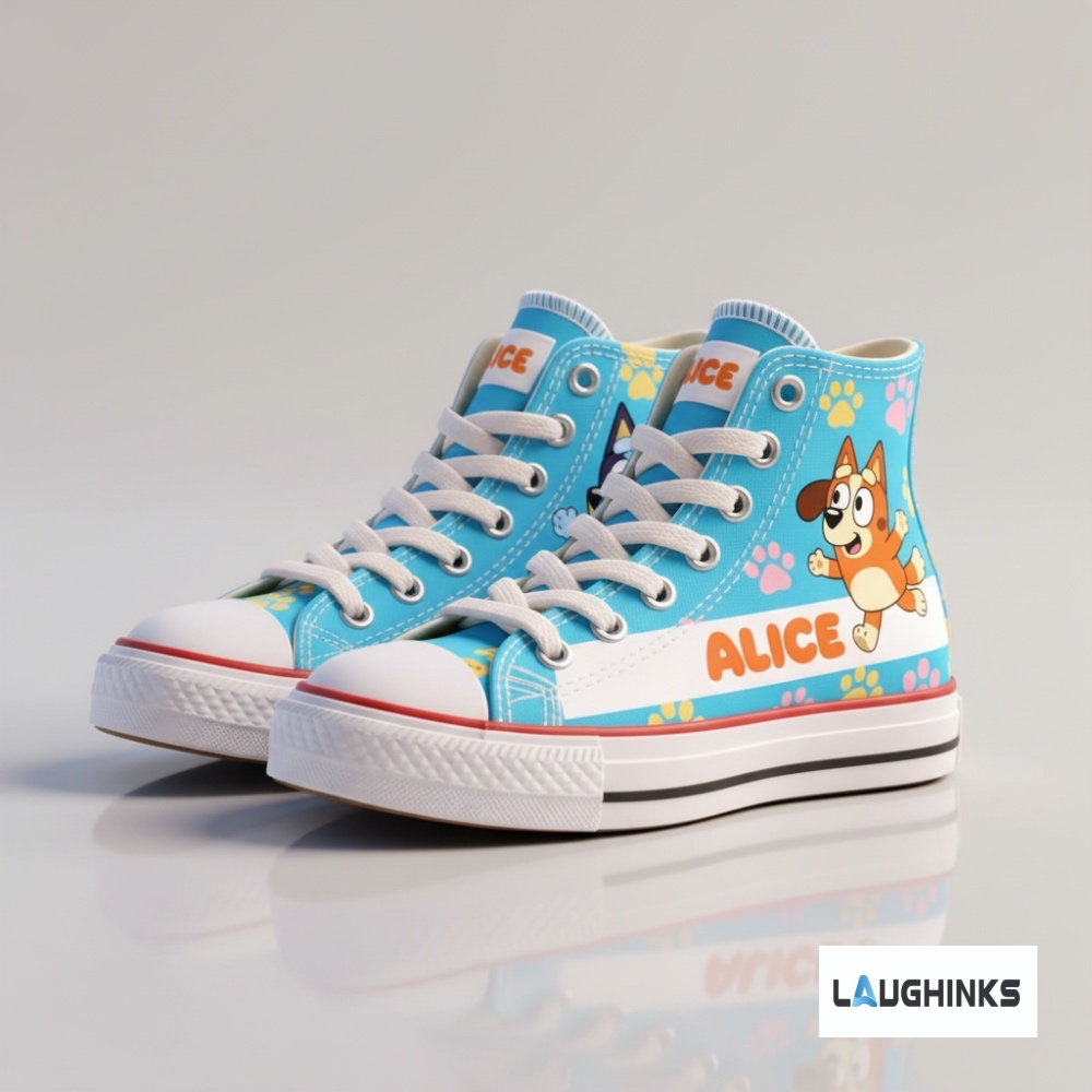 Custom Name Bluey and Bingo AOP High Top Shoes (input your name in note box) 10 Custom Name Bluey and Bingo AOP High Top Shoes (input your name in note box)