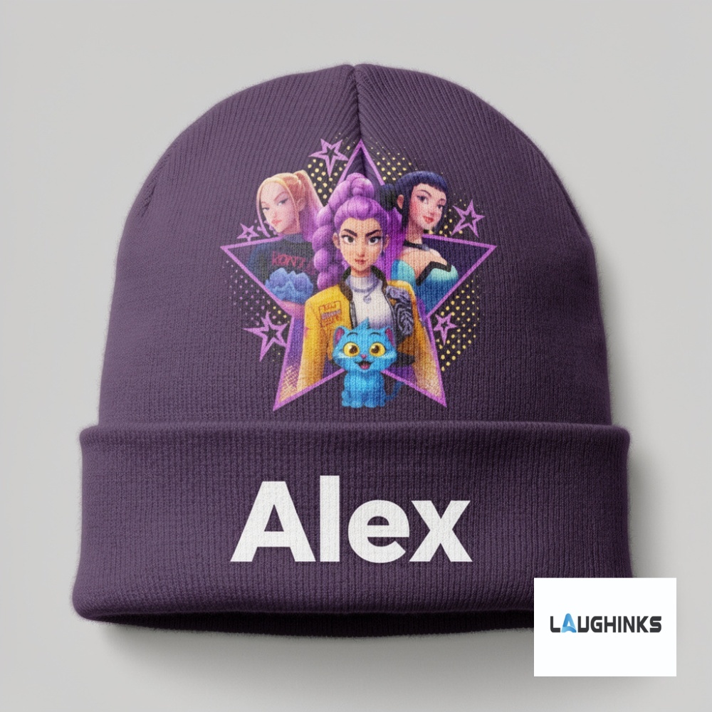 Kpop Demon Hunters Custom Name Beanir Hat AOP 5 Kpop Demon Hunters Custom Name Beanir Hat AOP