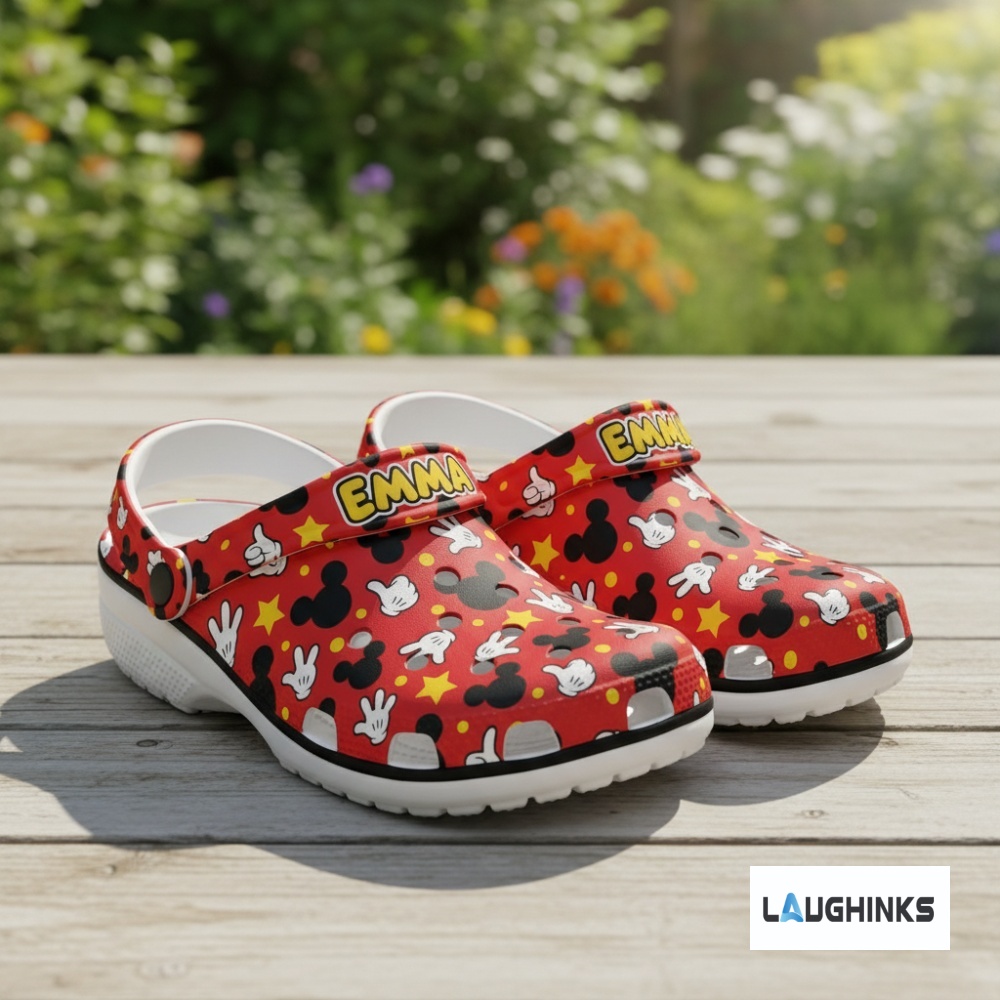 Laughinks Custom Name Mickey Mouse AOP Crocs Charms Set with Clogs