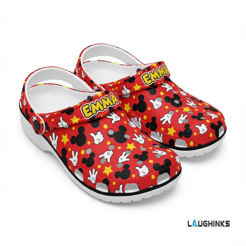 Laughinks Custom Name Mickey Mouse AOP Crocs Charms Set with Clogs