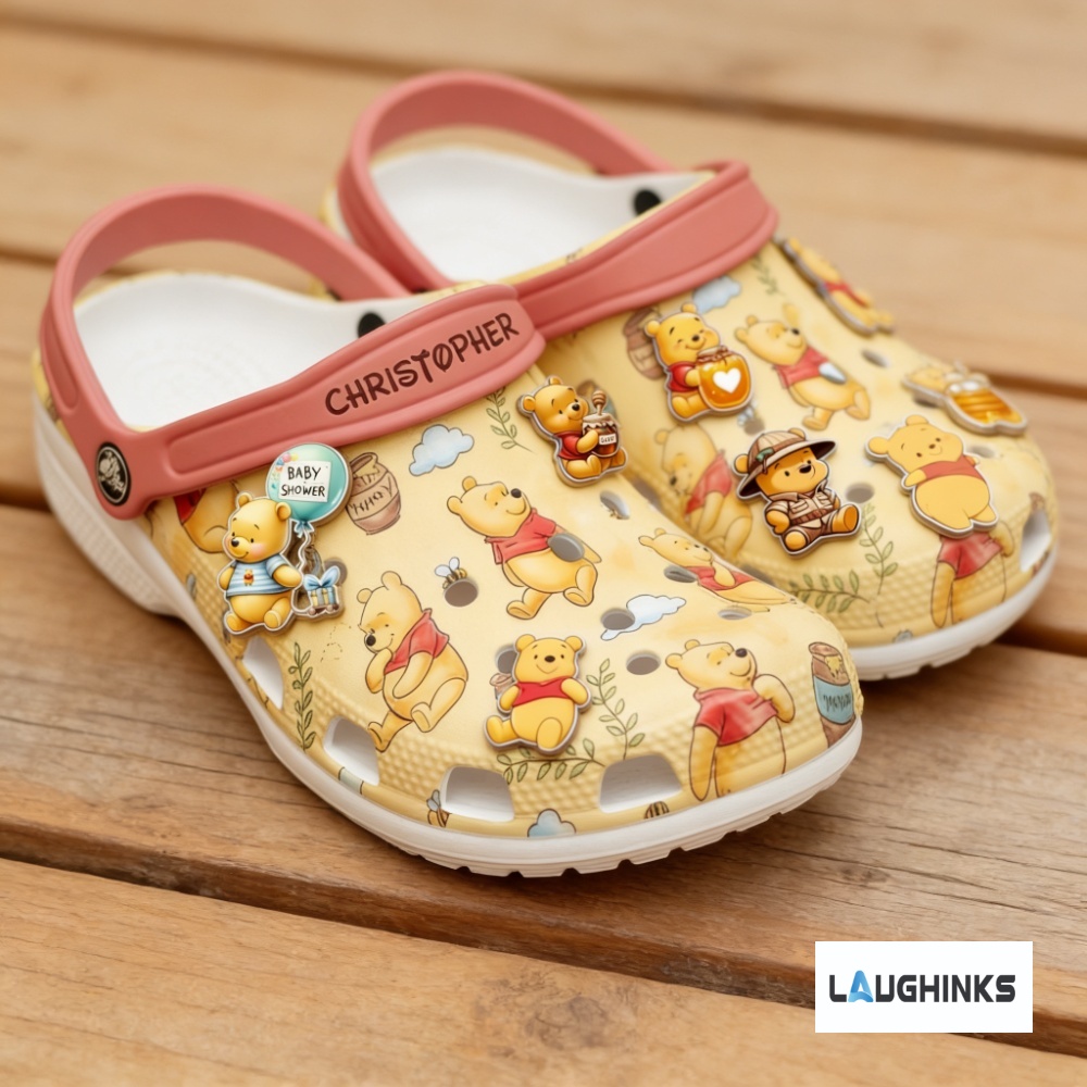 Custom name Winnie The Pooh Crocs charms set with clogs for kids adults