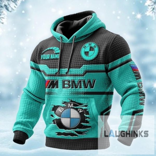 custom name bmw racing aop waffle hoodie choose color