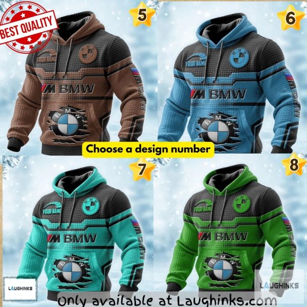 custom name bmw racing aop waffle hoodie choose color