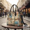 Louis Vuitton blue and beige floral printed pattern customized name leather handbag