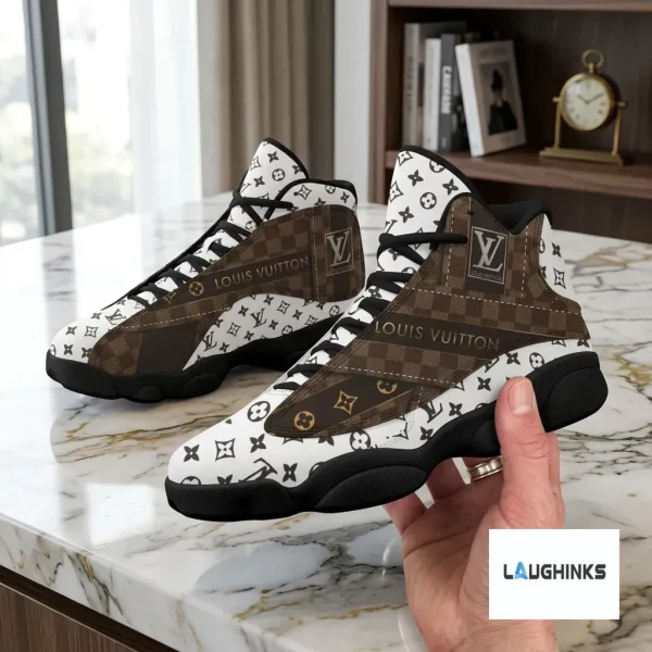 LV Monogram Pattern Nike Air Jordan 13 Sneakers 3 Rear view of the high-top sneaker design.