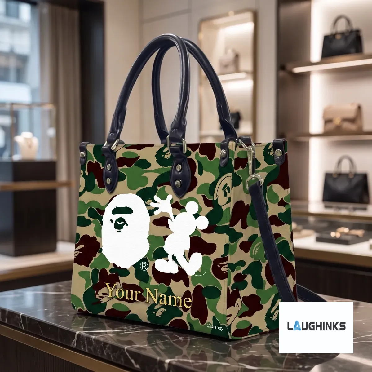 Personalized Bape x Mickey Mouse Camo Custom Name Leather Handbag 6 Personalized Bape x Mickey Mouse Camo Custom Name Leather Handbag