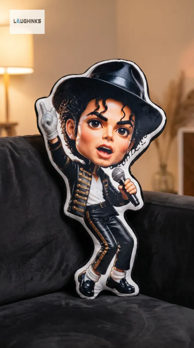 Michael Jackson 3D Plush Pillow 3 Stylized Michael Jackson illustration on a shaped plush decorative pillow