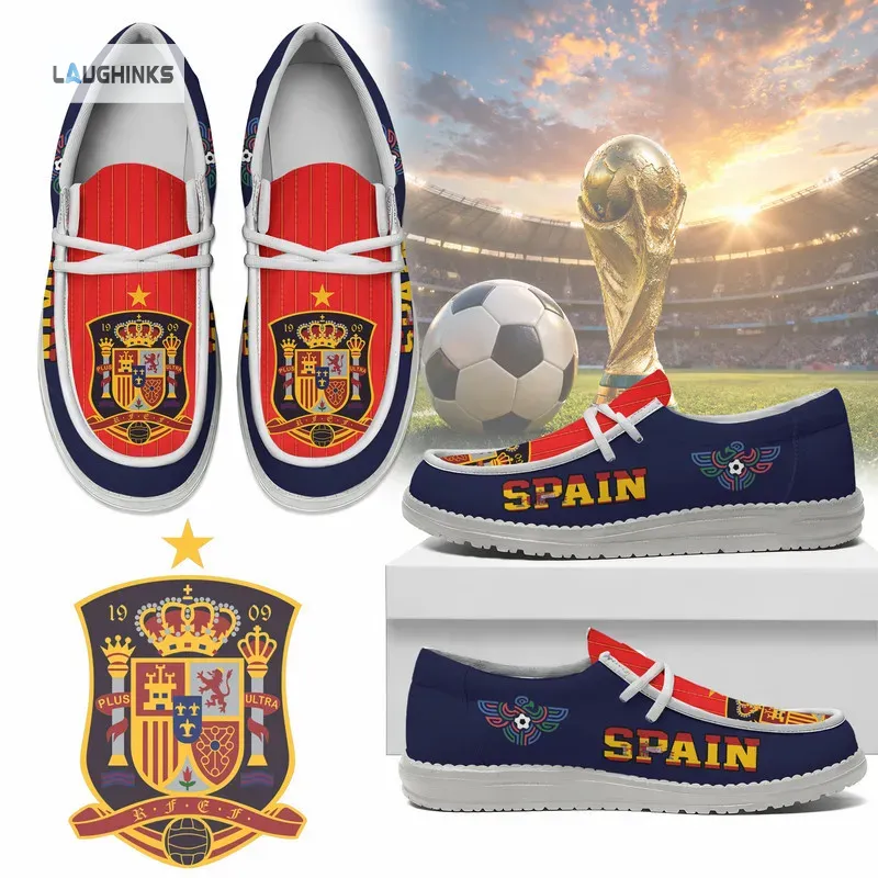 Spain National Soccer World Cup 2026 Team RFEF Logo Slip-On Canvas Loafer Hey Dude Shoes 6 Spain National Soccer World Cup 2026 Team RFEF Logo Slip-On Canvas Loafer Hey Dude Shoes