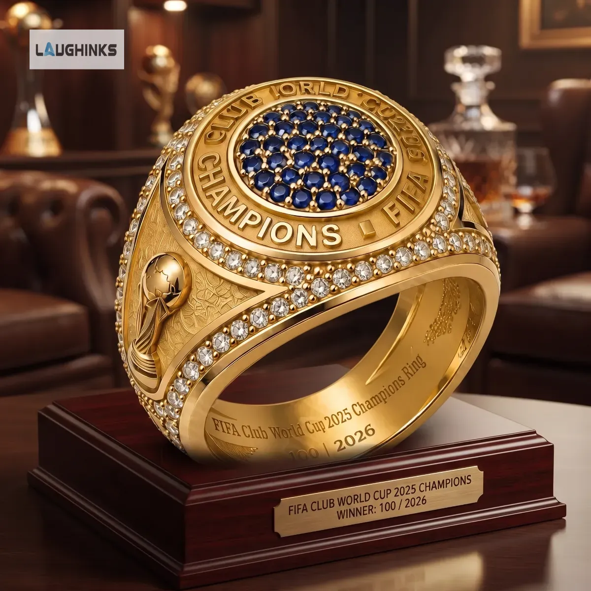 FIFA World Cup 2026 Champions Ring 5 The FIFA World Cup 2026 champions ring design shown inside a professional display box.