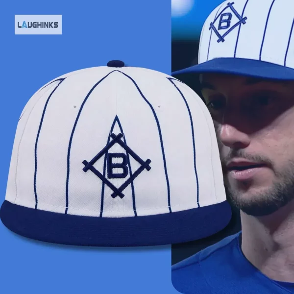 LA Dodgers B Embroidered Hat at Brooklyn Dodgers Hall of Fame 2026 vs New York Mets 1 Side view of the baseball cap showcasing the National Baseball Hall of Fame patch.